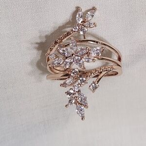 14K Rose Gold Plated Multi-Row Cocktail Ring Crystals SZ 9